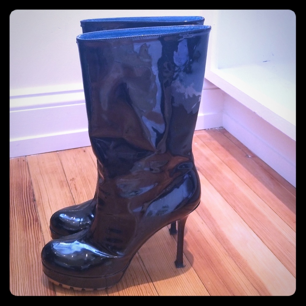 Black patent YSL boots
